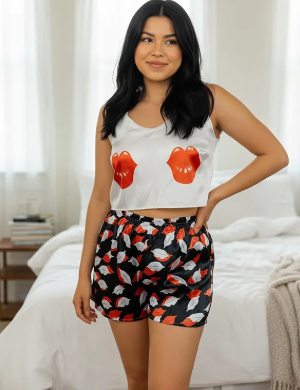 Pijama Mujer Top/Short Frescas Moda "Besos"