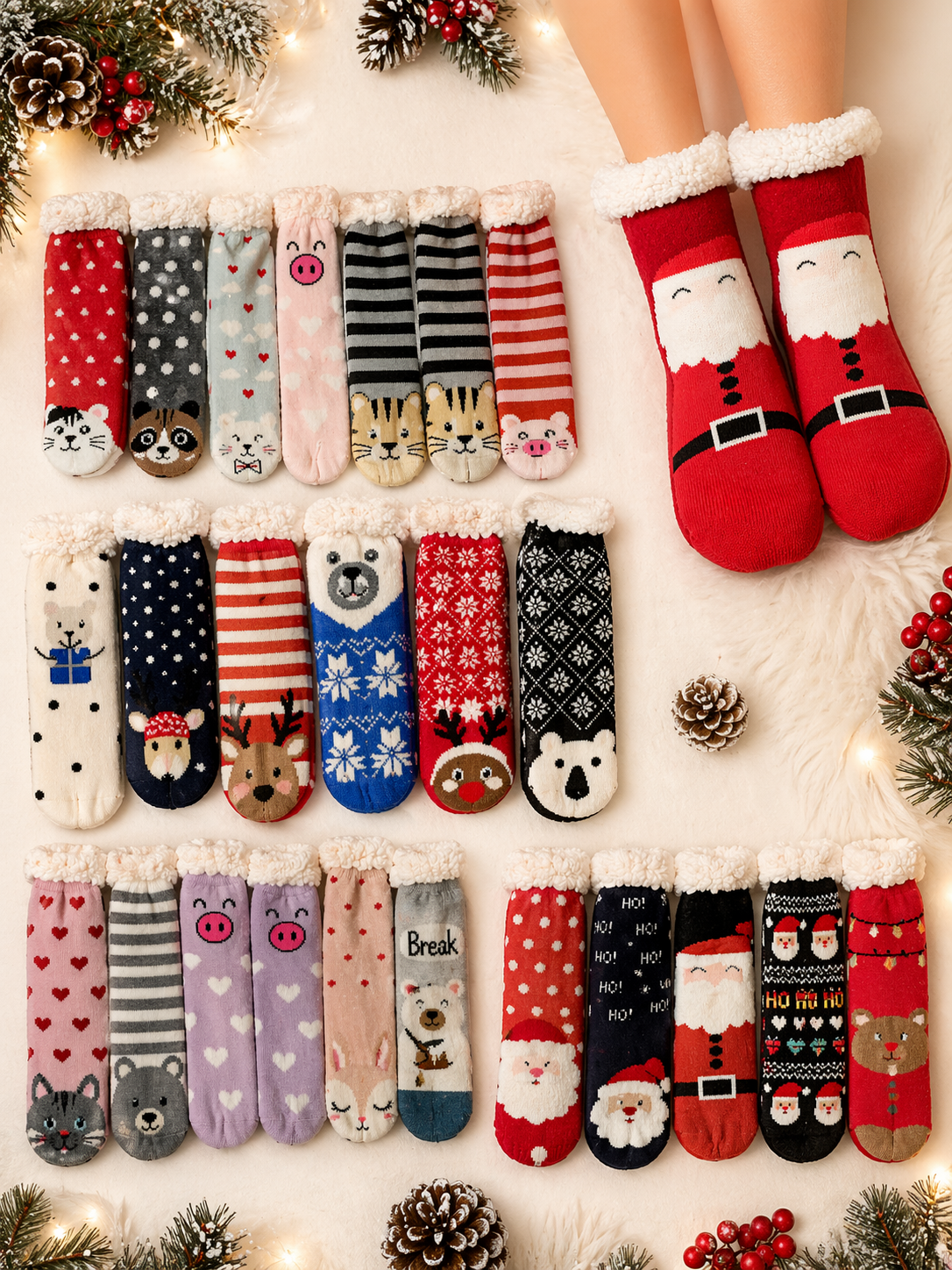 Calcetines De Borrego Peluche Térmicas Navidad (2 pares)