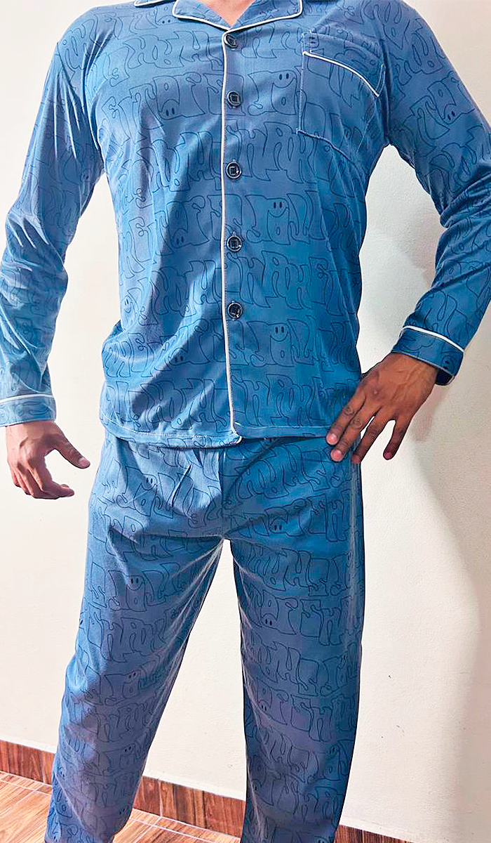 Pijama De Hombre Letras Grafiti Color Azul