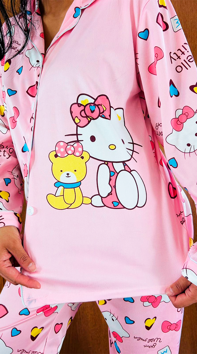 Pijama Botones Diseño De "Kitty Color Rosa"