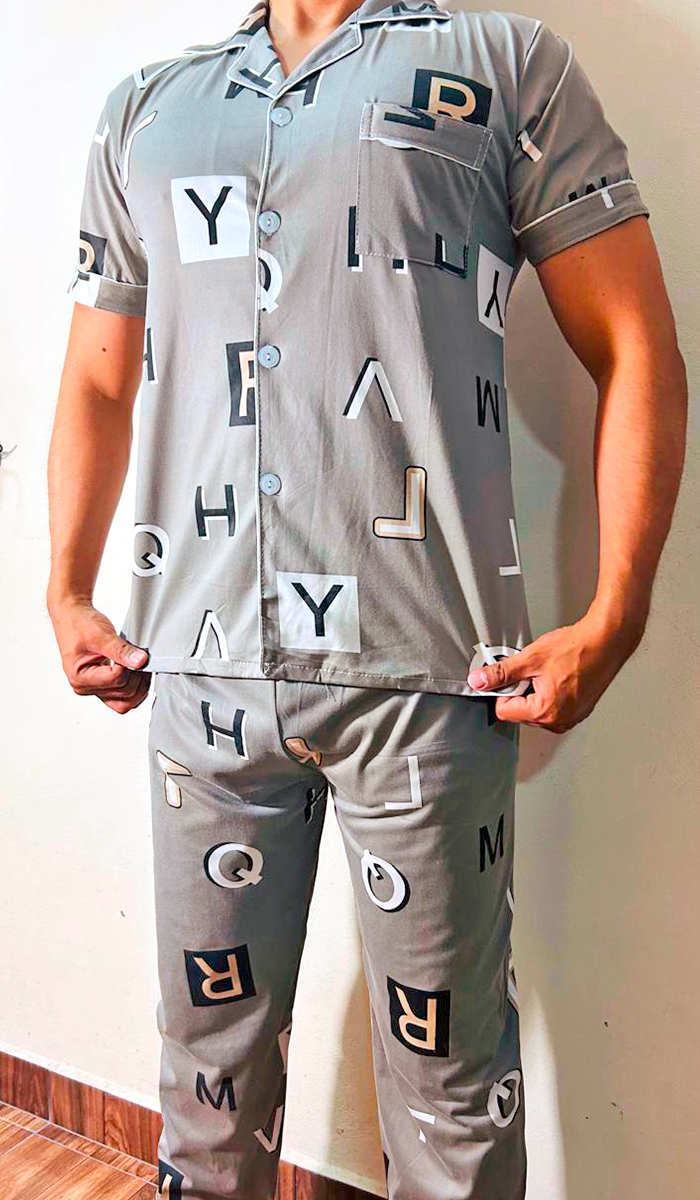 Pijama De Hombre Letras Color Gris