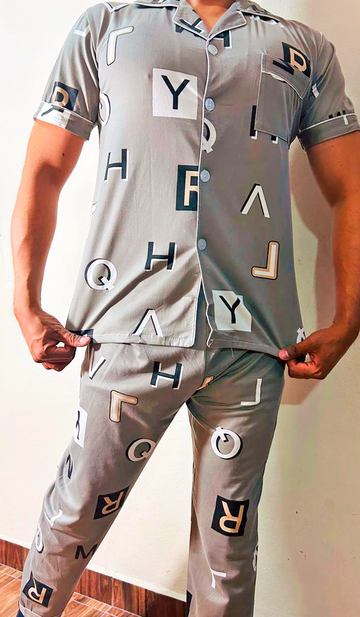 Pijama De Hombre Letras Color Gris