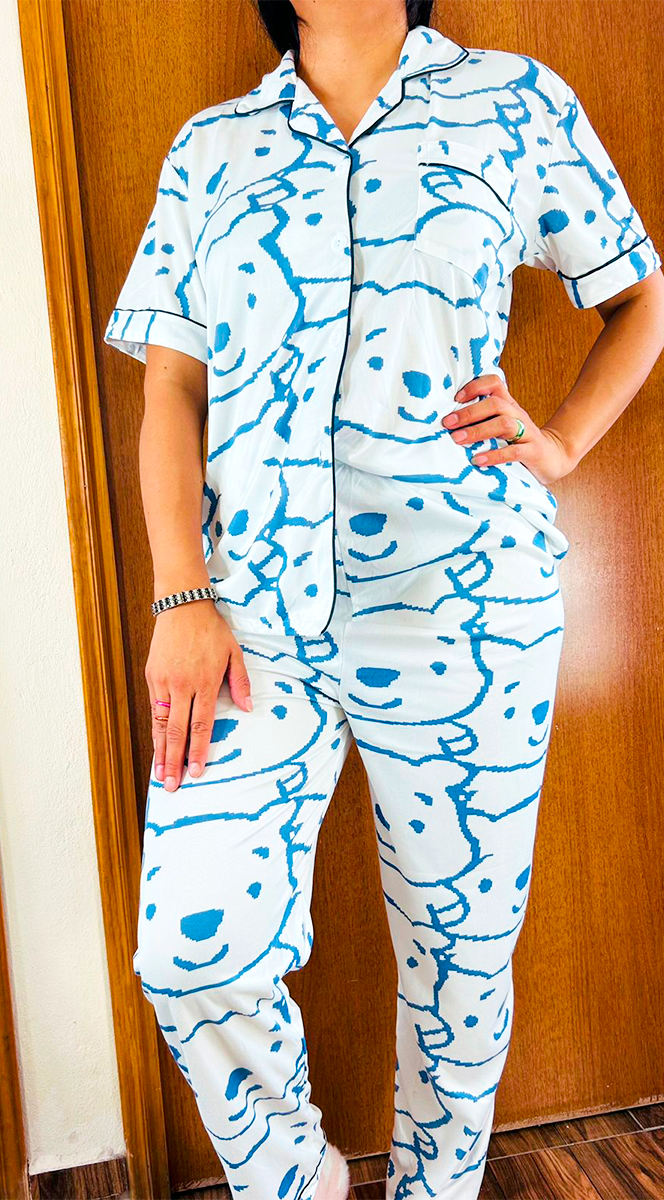 Pijama Botones Diseño De "Winnie Pooh Diseño Color Azul"