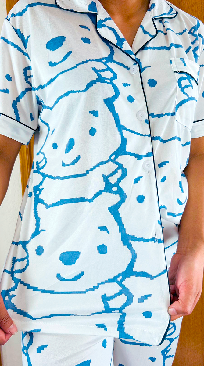 Pijama Botones Diseño De "Winnie Pooh Diseño Color Azul"