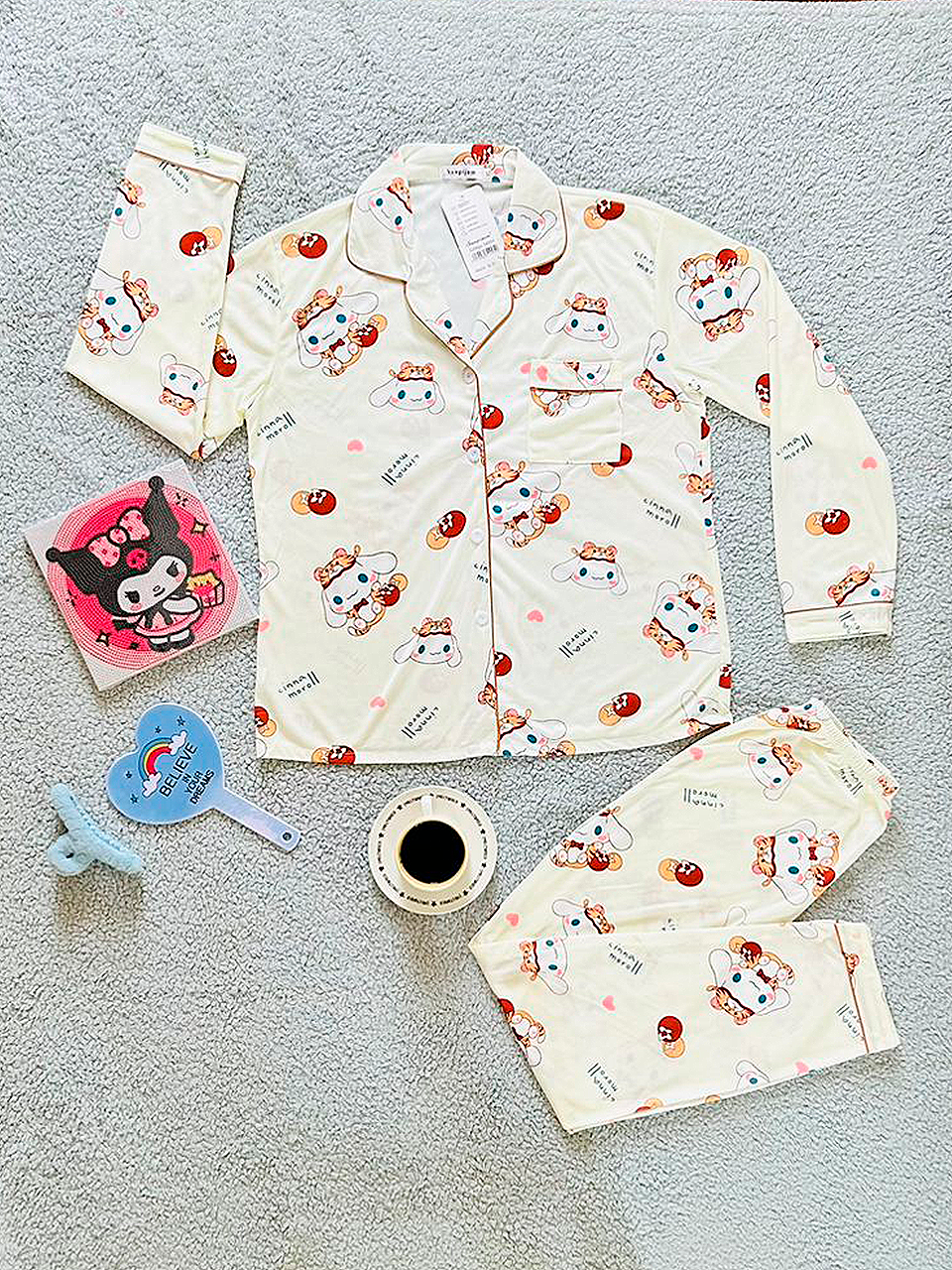 Pijamas Dama Botones Caricaturas / Camisa, Pantalón (Calcetas De Regalo)