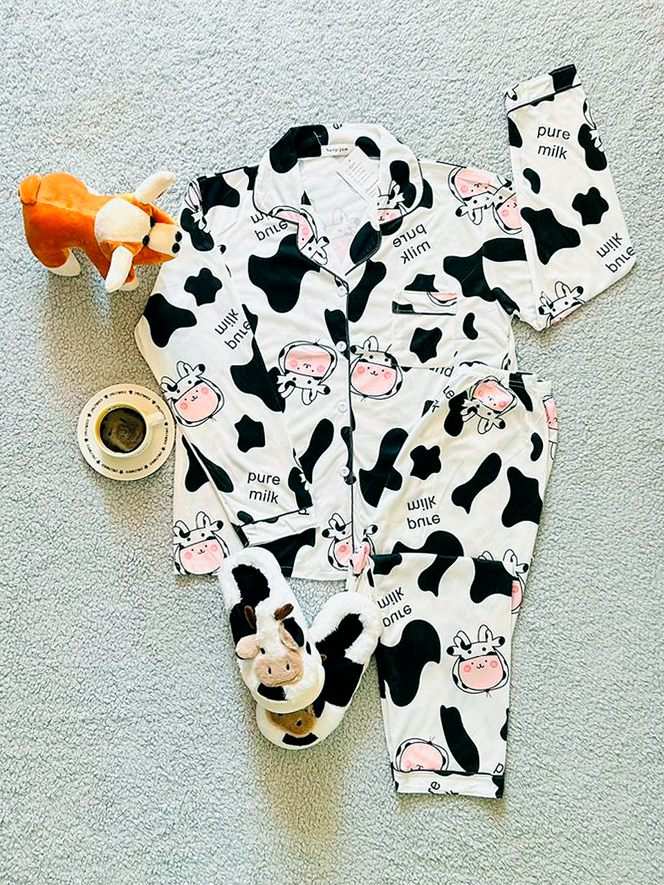Pijamas Dama Botones Caricaturas / Camisa, Pantalón (Calcetas De Regalo)