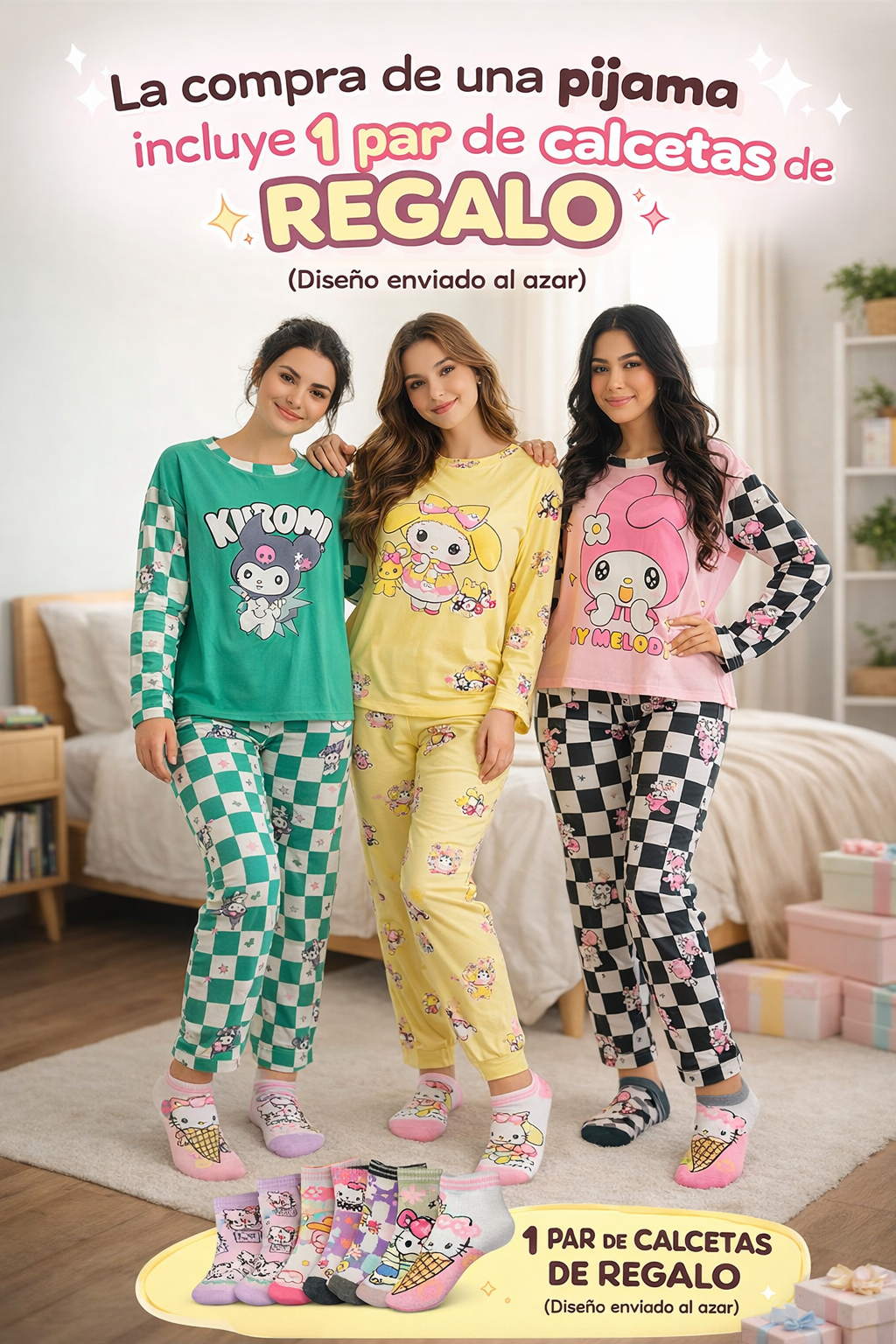 Conjunto Pijama Diseño De "Kuromi Cuadritos Verdes"
