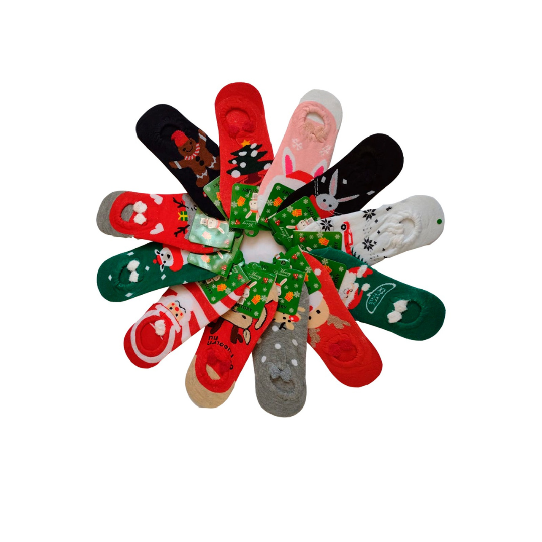 Calcetas Navideñas De Mujer Orejitas Algodón (12 pares)