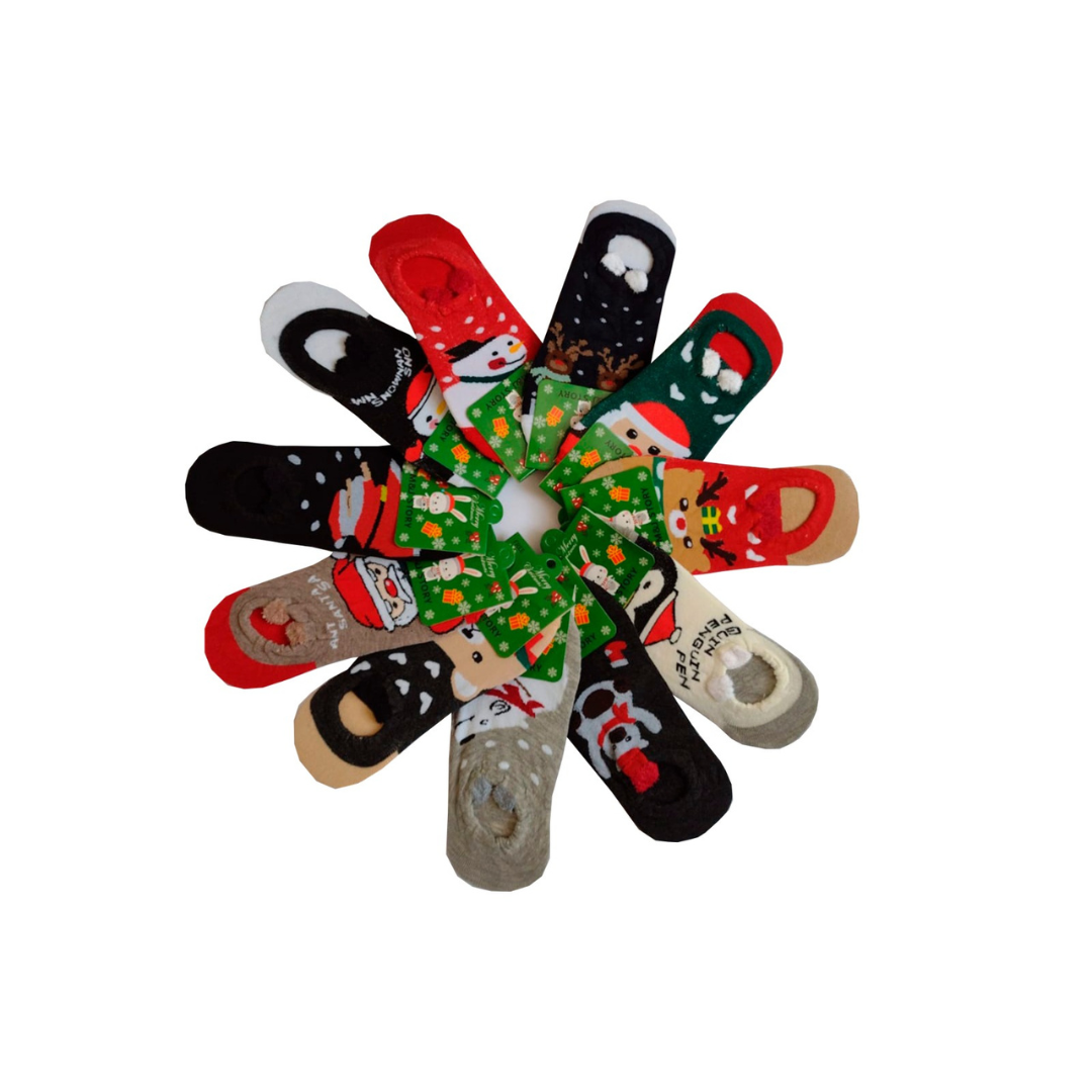 Calcetas Navideñas De Mujer Orejitas Algodón (12 pares)