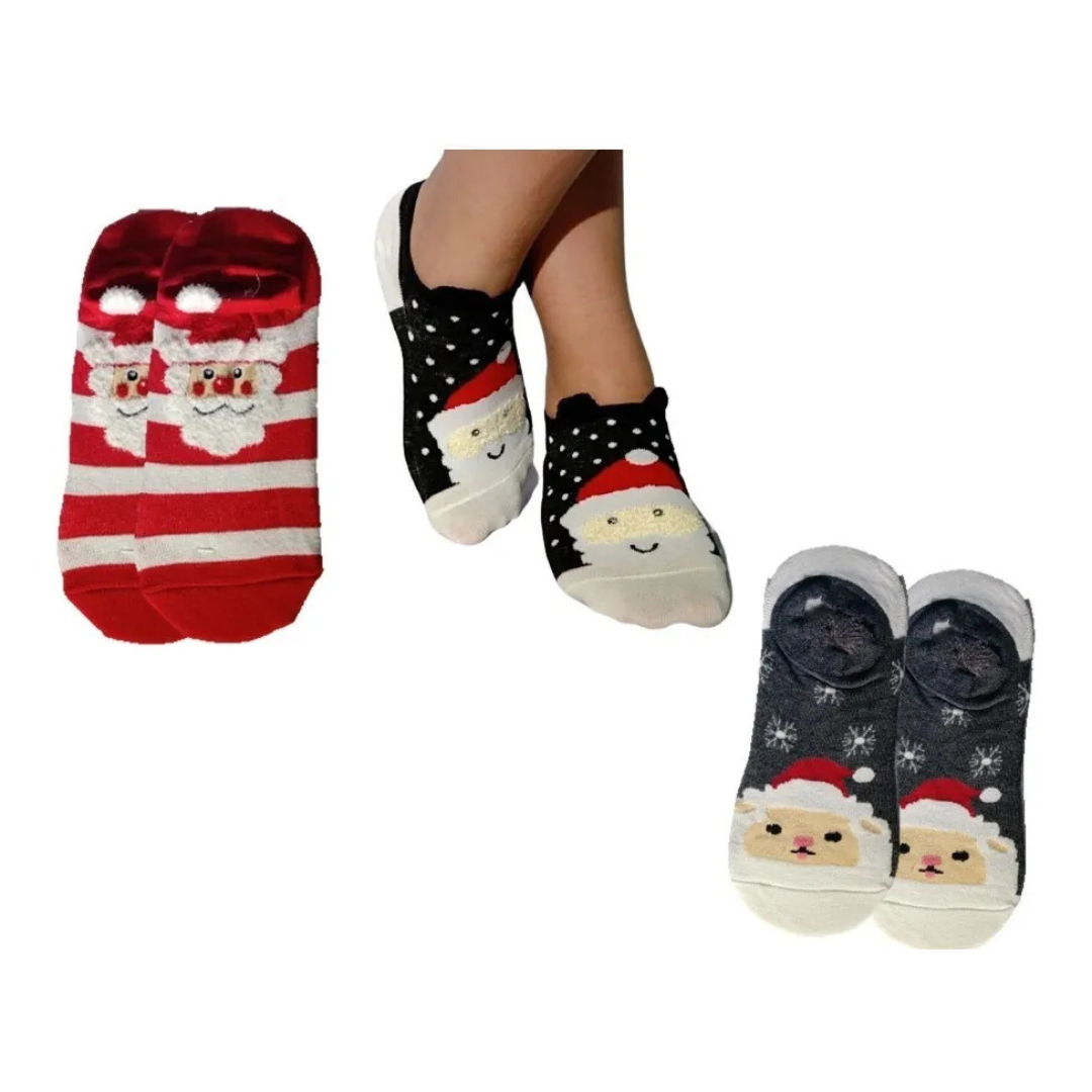 Calcetas Navideñas De Mujer Orejitas Algodón (12 pares)