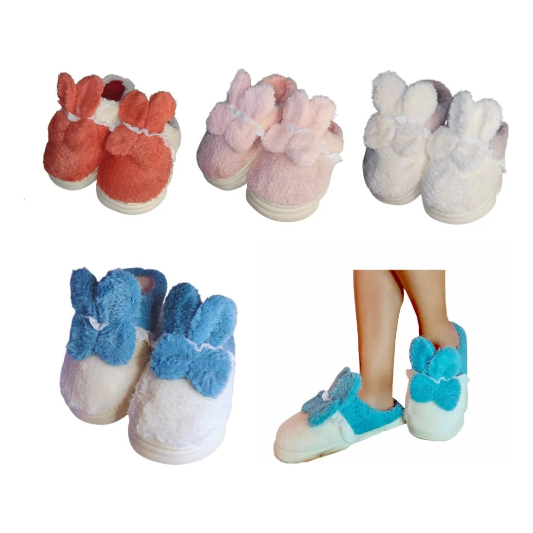Pantuflas Diseño De Orejitas De Conejo Confort Invierno Suaves Moda Colores