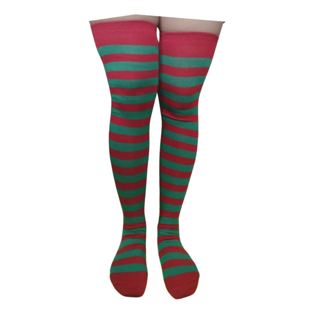 Medias Navidad Mujer Algodón Moda Rayas "Verde/Rojo" (1 par)
