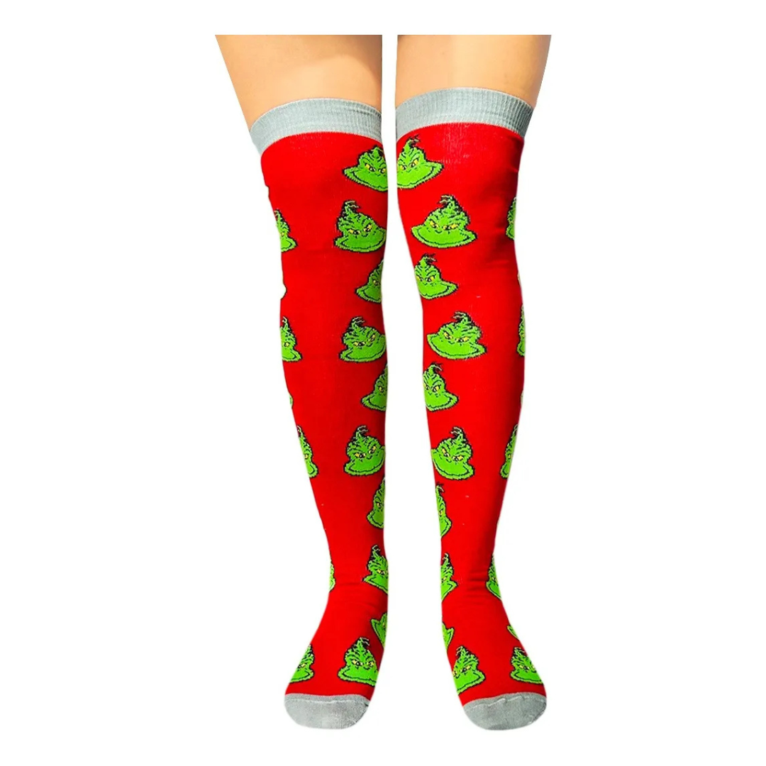 Medias Extra Largas Navideñas Dama Algodón "Grinch"