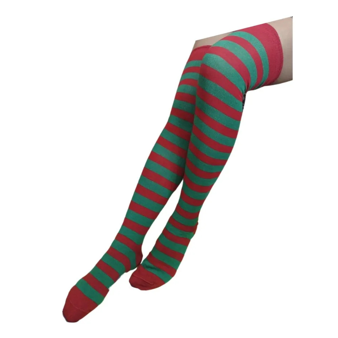 Medias Navidad Mujer Algodón Moda Rayas "Verde/Rojo" (1 par)