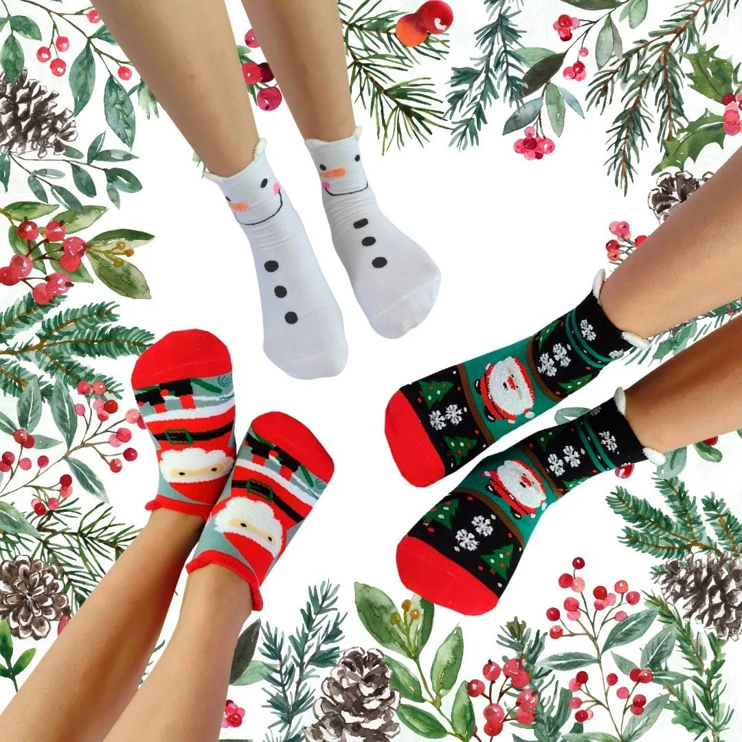 Calcetas Navideñas De Mujer Orejitas Algodón Moda Calidad (12 pares)