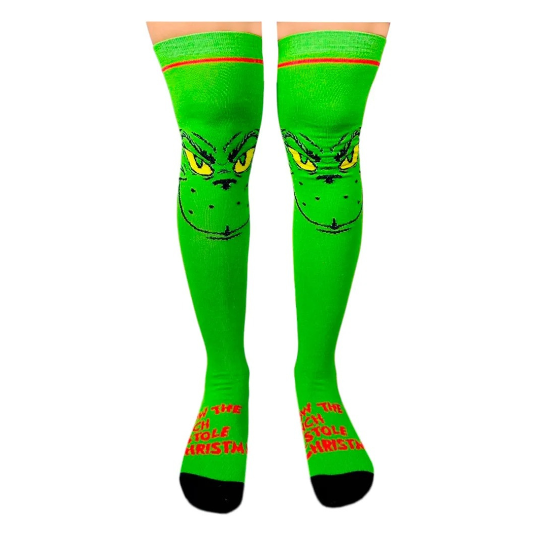Medias Extra Largas Navideñas Dama Algodón "Grinch Cara"