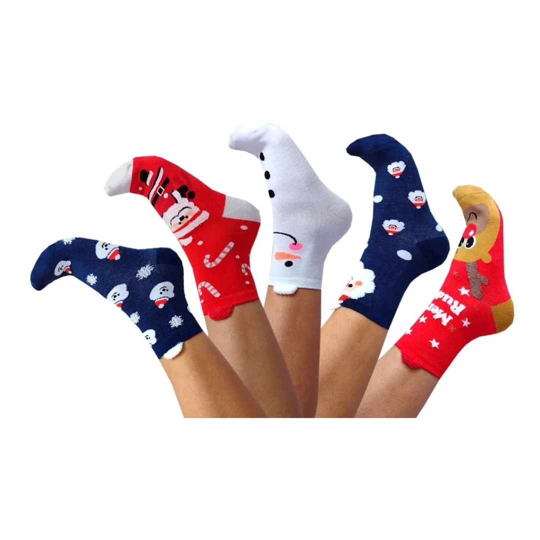 Calcetas Navideñas De Mujer Orejitas Algodón Moda Calidad (12 pares)