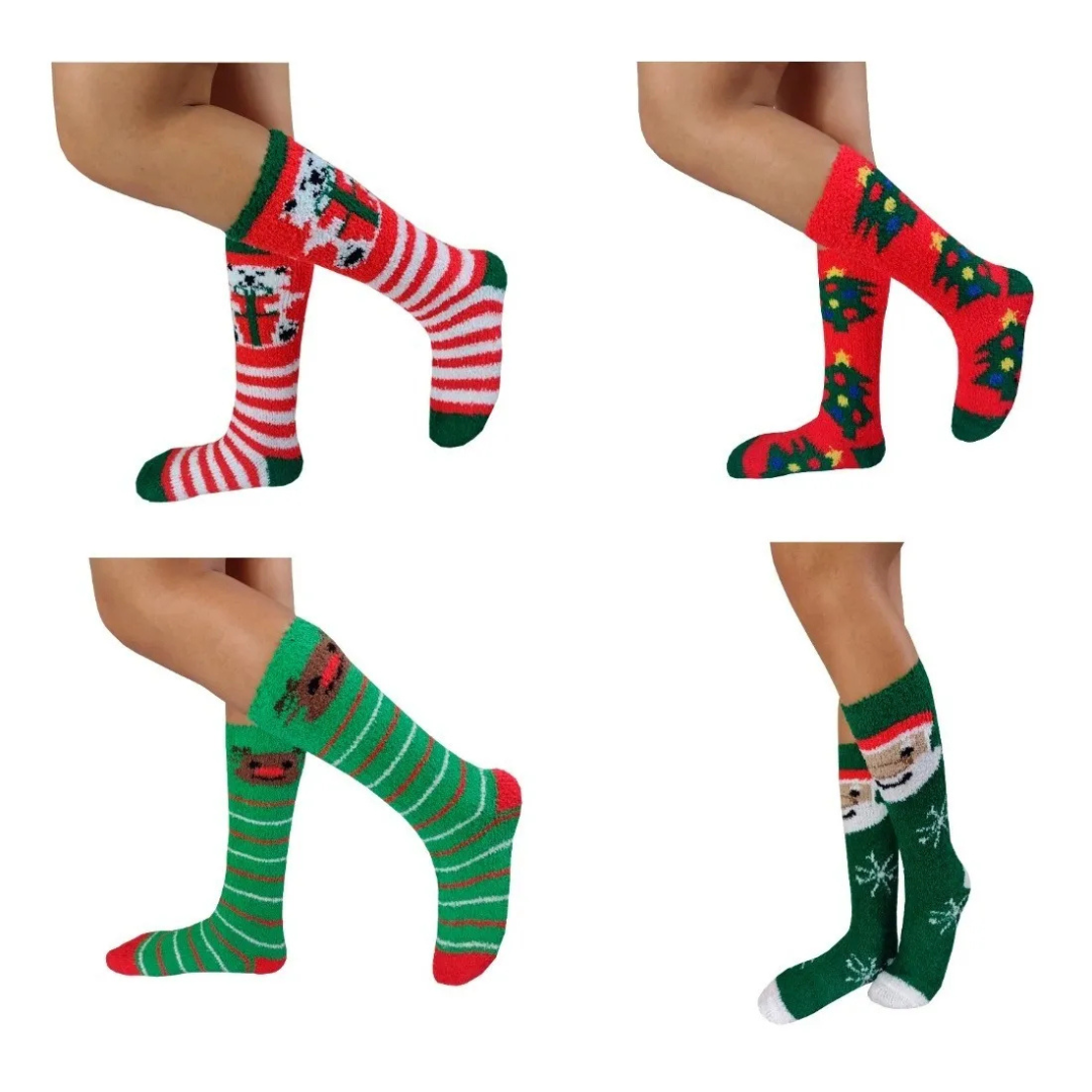Calcetas Afelpadas Navidad Peluche Térmicas (4 Pares)