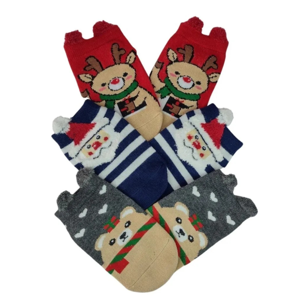 Calcetas Navideñas Infantil Orejitas Algodón Moda Calidad (12 pares)