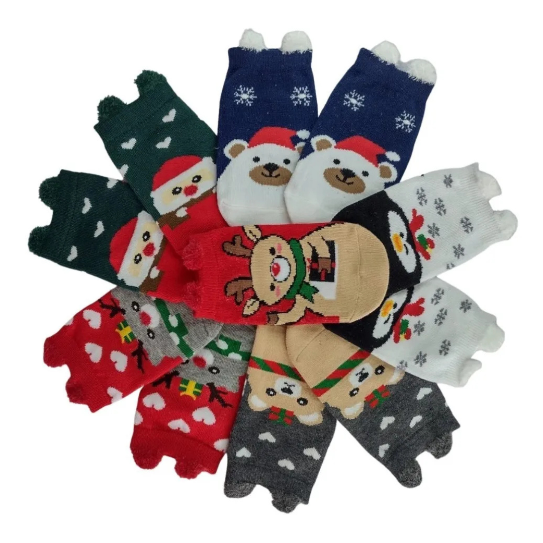 Calcetas Navideñas Infantil Orejitas Algodón Moda Calidad (12 pares)