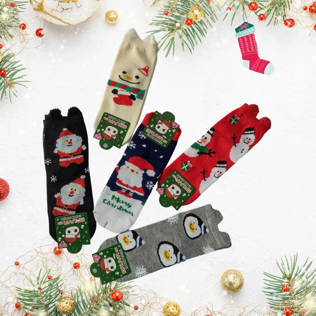 Calcetas Navideñas Infantil Orejitas Algodón Moda Calidad (12 pares)