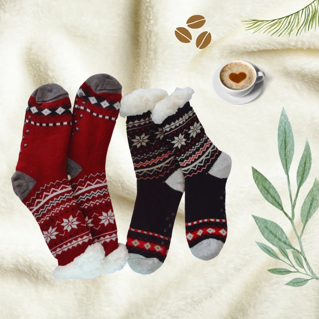 Calcetines De Borrego Peluche Térmicas Navidad (2 pares)