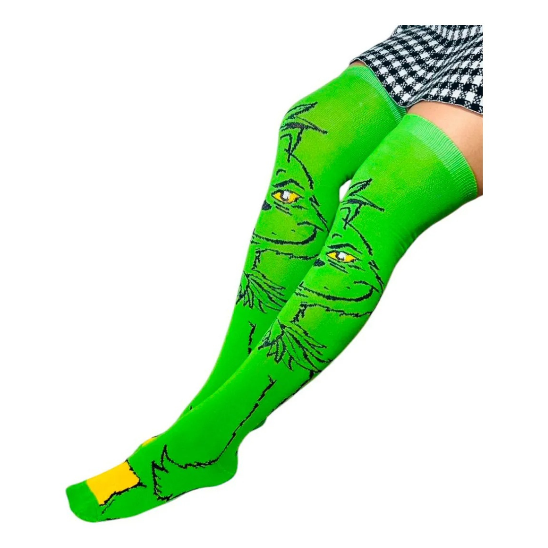 Medias Extra Largas Navideñas Dama Algodón "Grinch Completo"