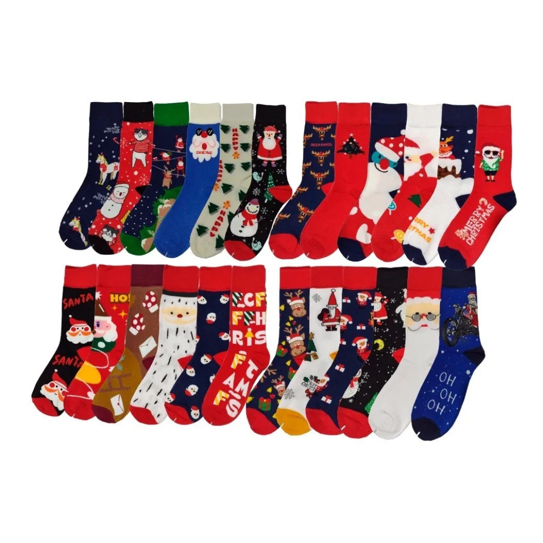 Calcetines Navideños Largos De Mujer/Hombre Calidad (12 pares)