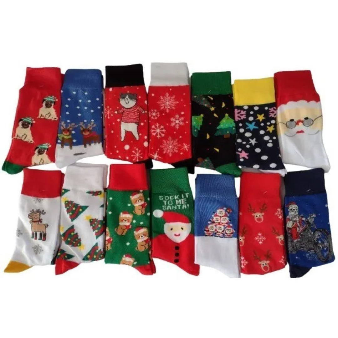 Calcetines Navideños Largos De Mujer/Hombre Calidad (12 pares)