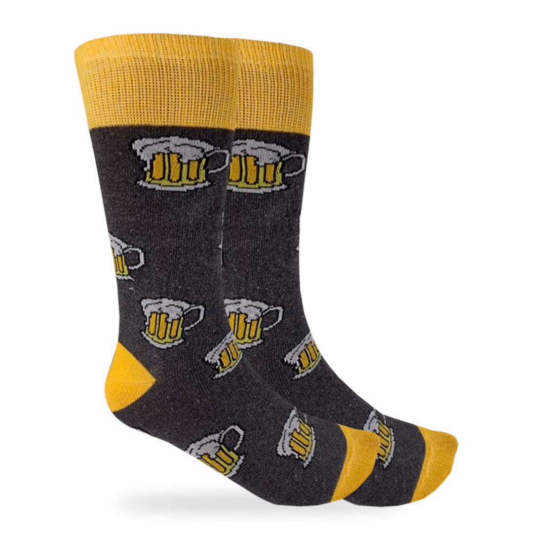 Calcetines Divertidos "Tarros De Cerveza" Color Gris / Amarillo