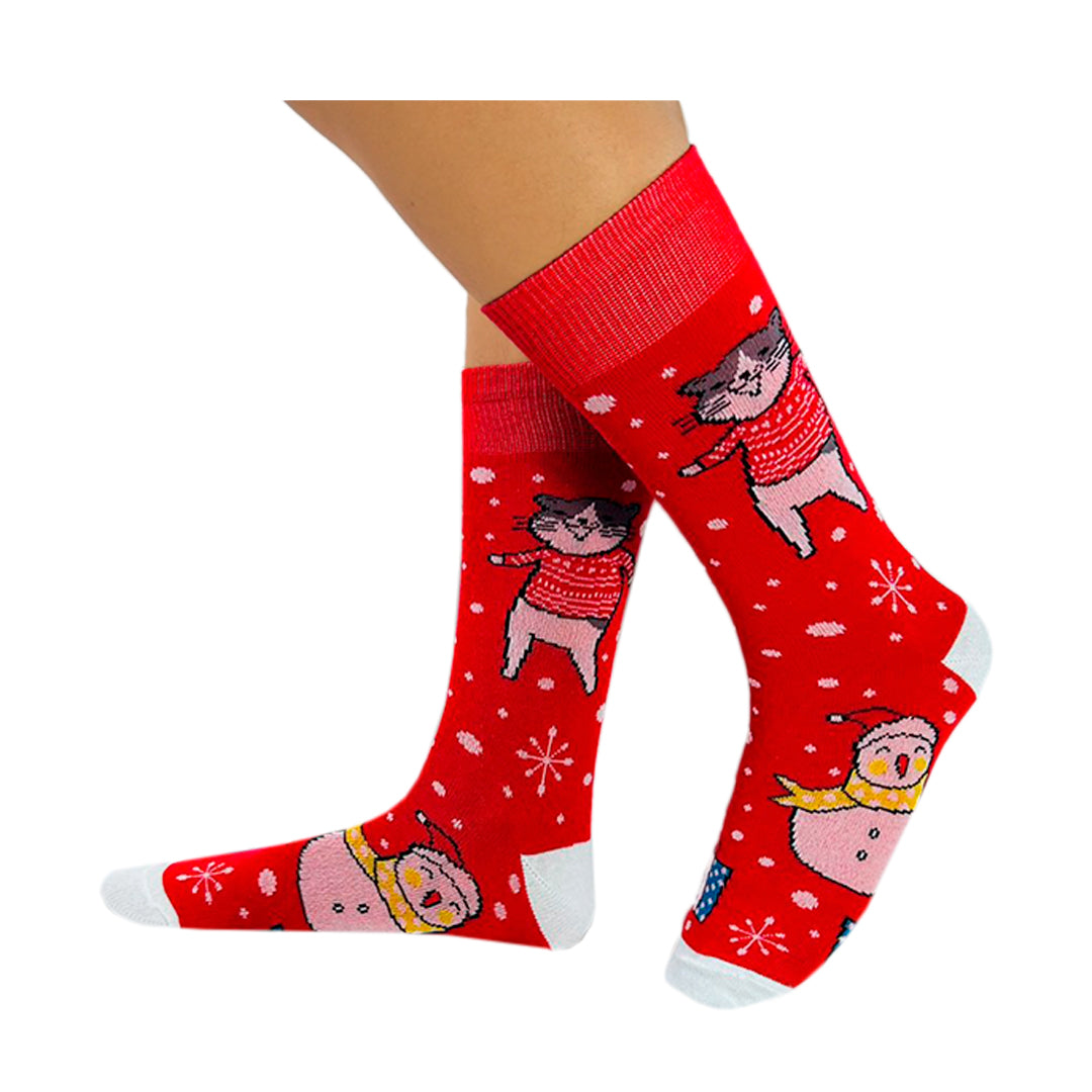 Calcetines Navidad Copos De Nieve / "Gatito Y Muñeco De Nieve"