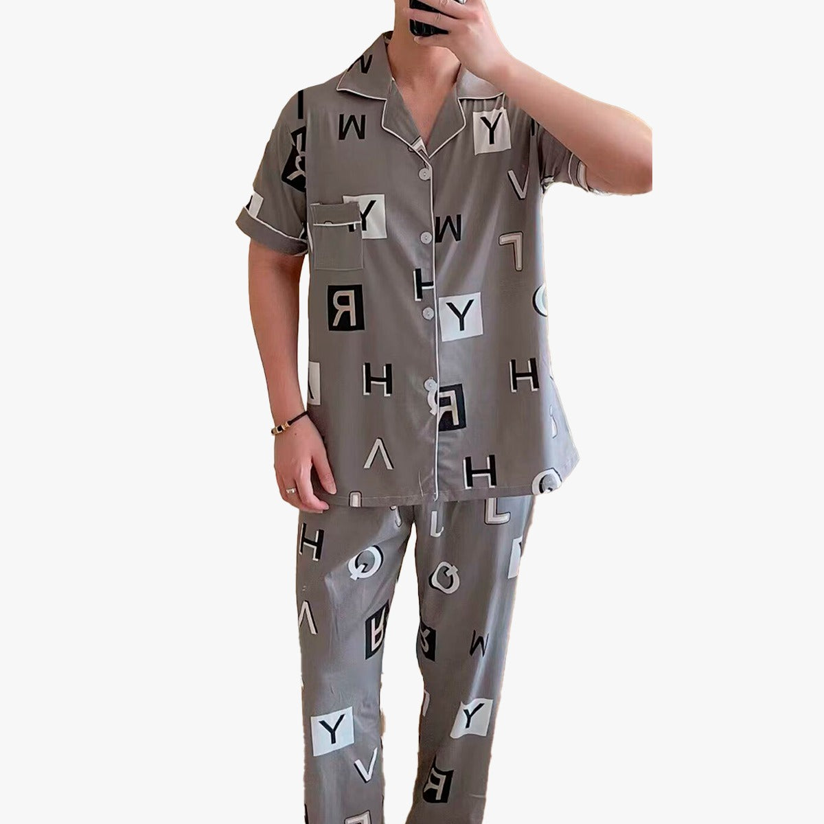 Pijama De Hombre Letras Color Gris