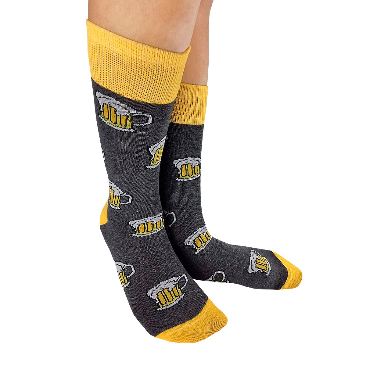 Calcetines Divertidos "Tarros De Cerveza" Color Gris / Amarillo