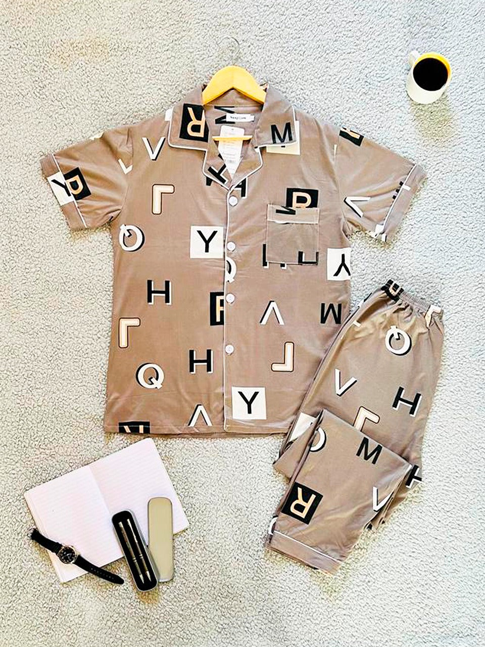 Pijama De Hombre Letras Color Gris