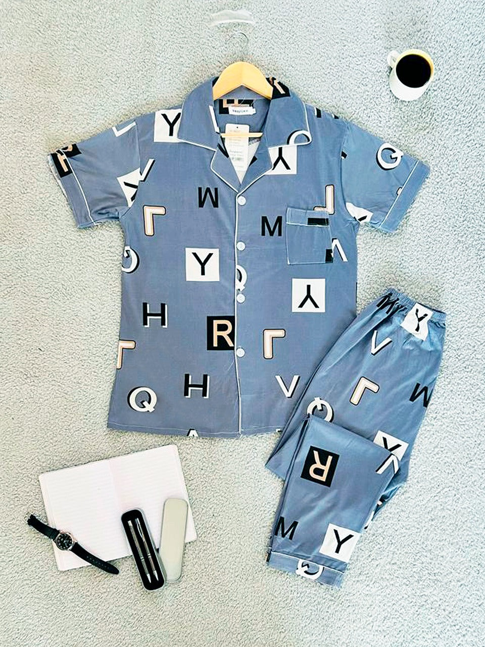 Pijama De Hombre Letras Color Azul
