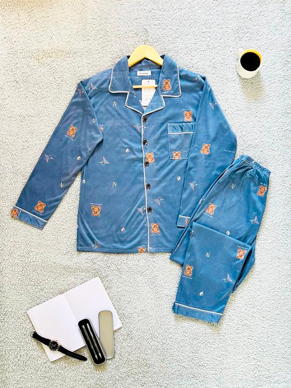Pijama De Hombre Oso Liso Color Azul