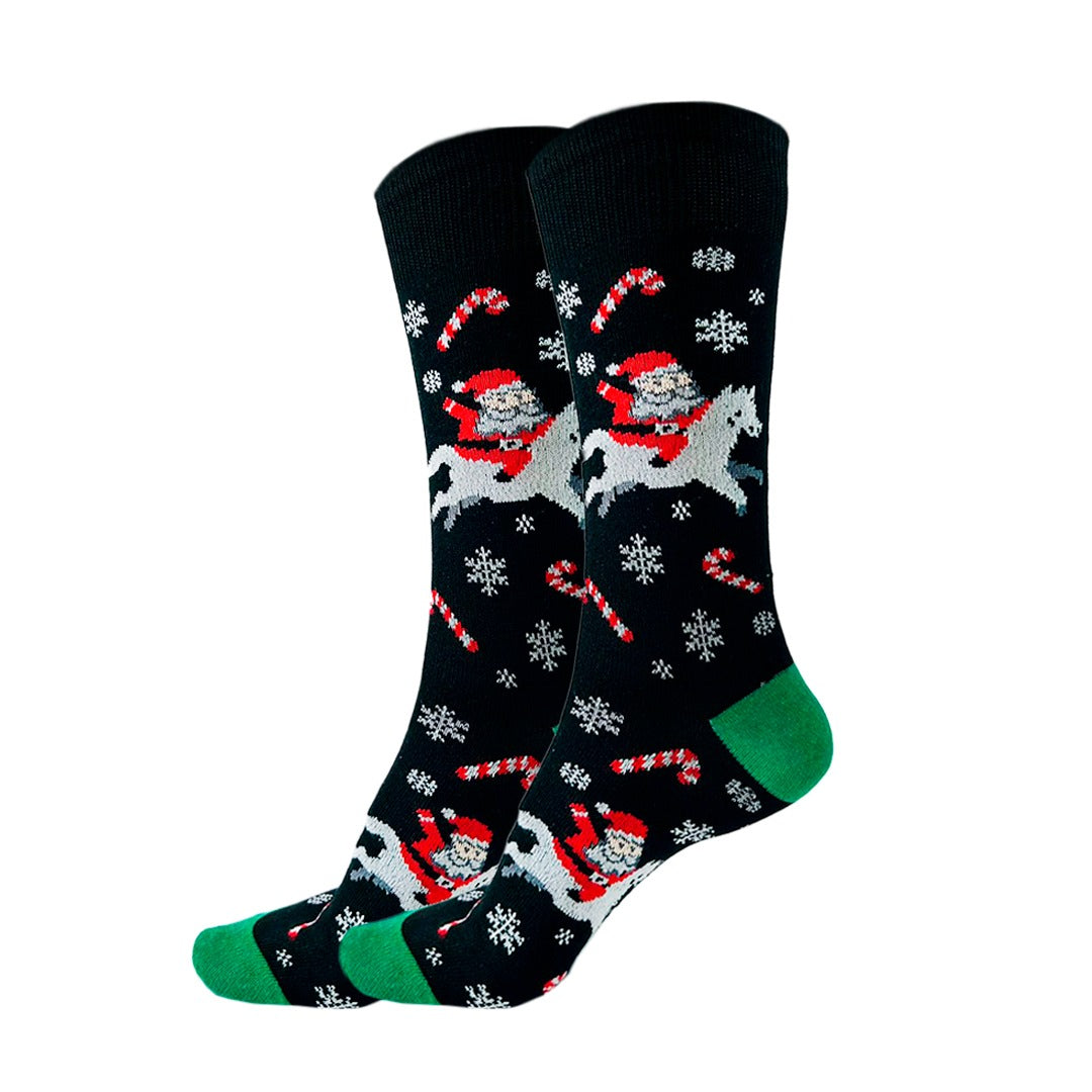 Calcetines Navidad / "Santa Claus Montado En Caballo Y Bastones"
