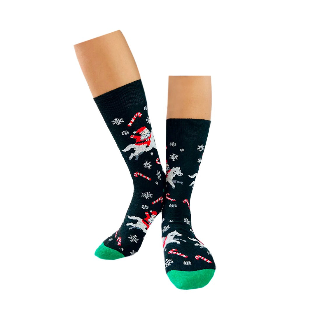 Calcetines Navidad / "Santa Claus Montado En Caballo Y Bastones"
