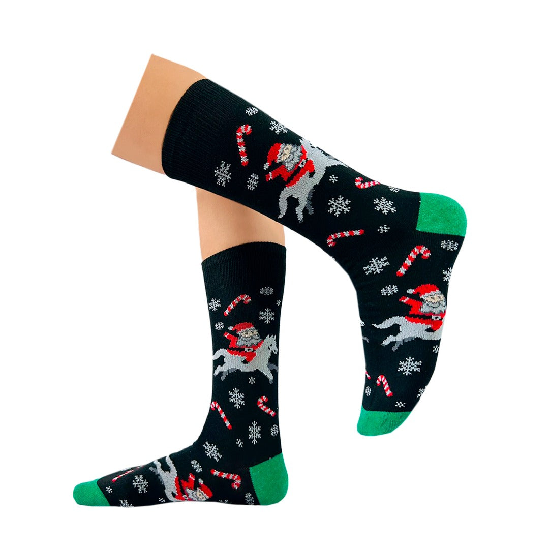 Calcetines Navidad / "Santa Claus Montado En Caballo Y Bastones"