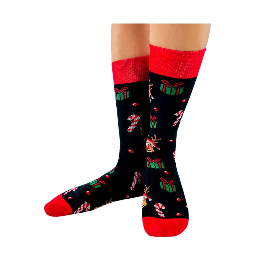 Calcetines Navidad / "Caritas De Renos, Regalos Y Bastones"