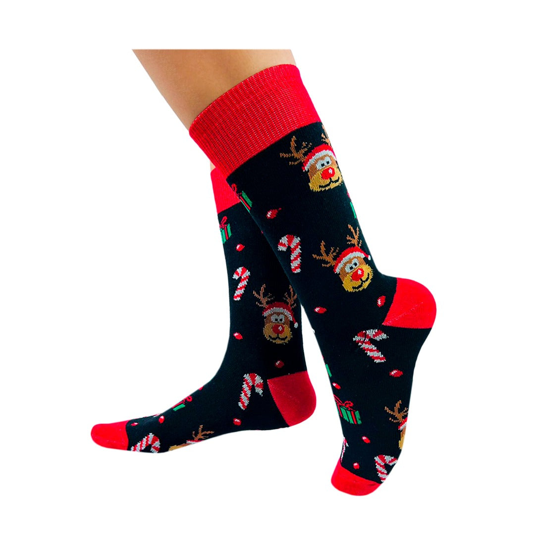 Calcetines Navidad / "Caritas De Renos, Regalos Y Bastones"