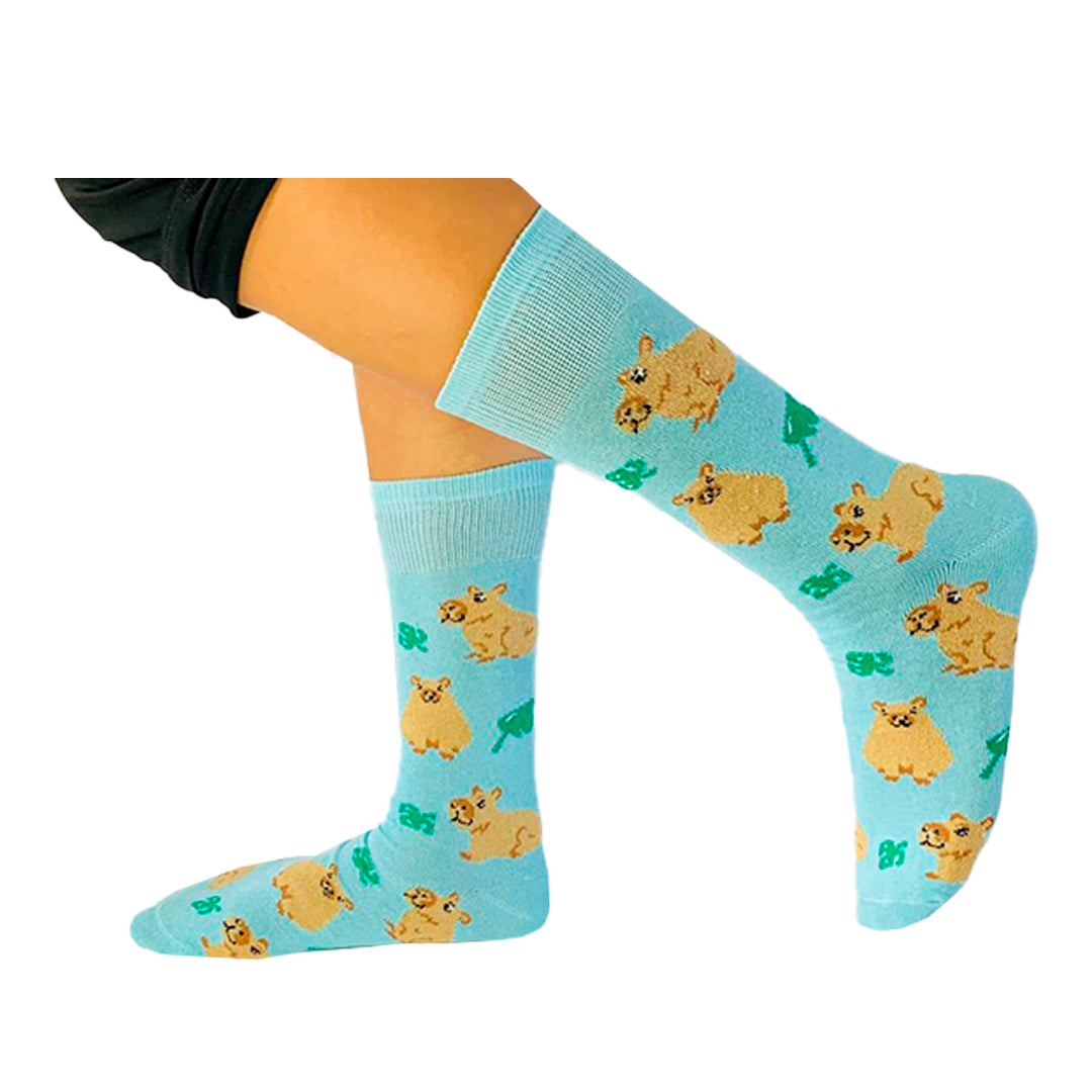 Calcetines Divertidos "Capibaras Con Hojas"