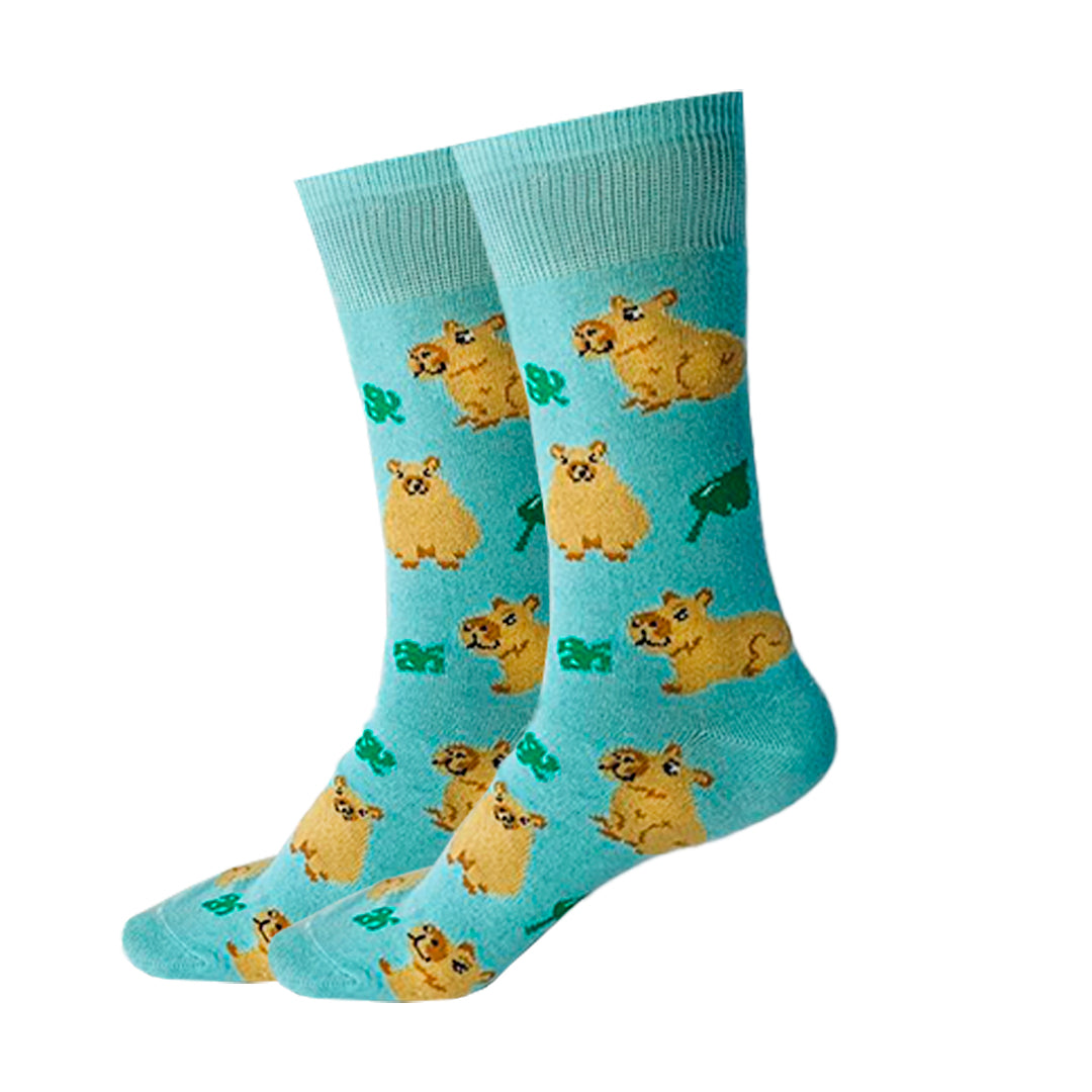 Calcetines Divertidos "Capibaras Con Hojas"