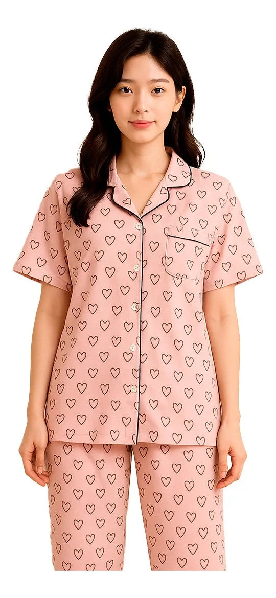 Conjunto De Pijama Mujer Diseño De Corazones Moda