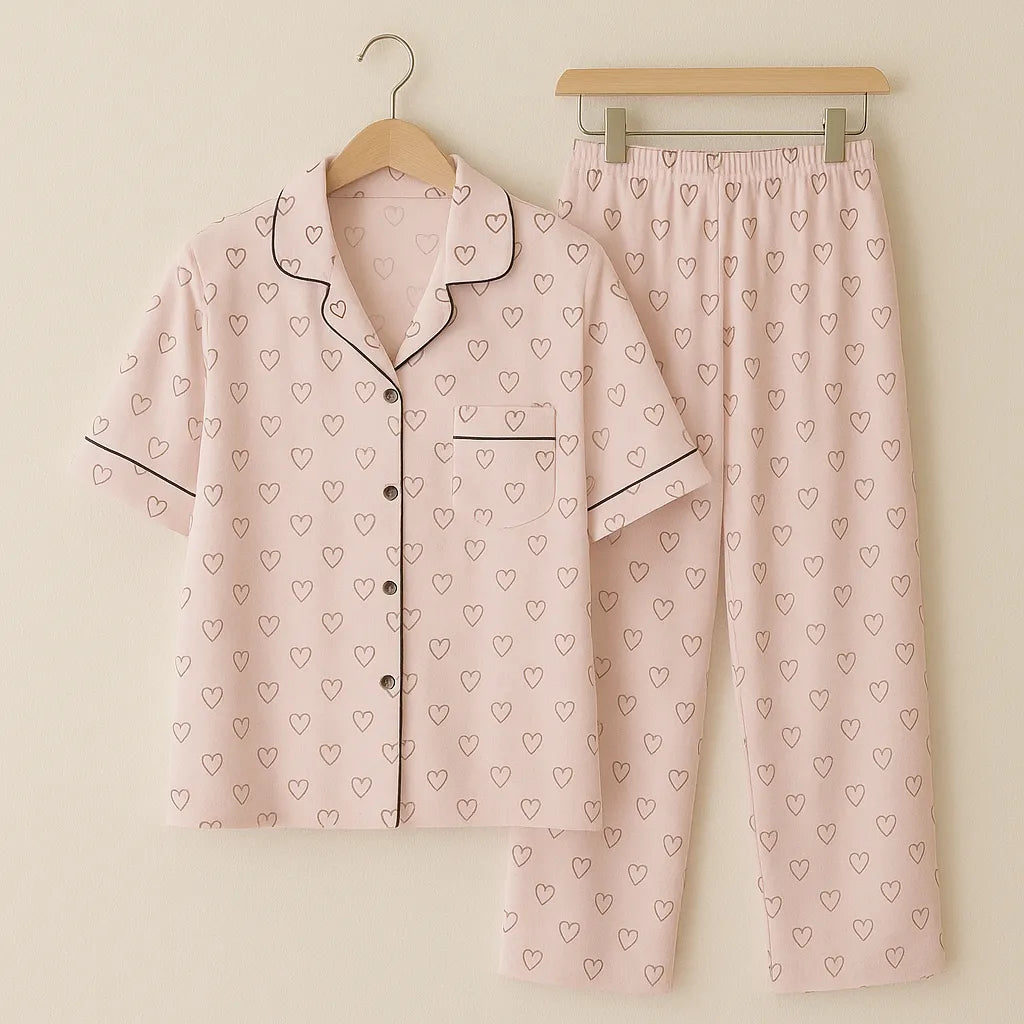 Conjunto De Pijama Mujer Diseño De Corazones Moda