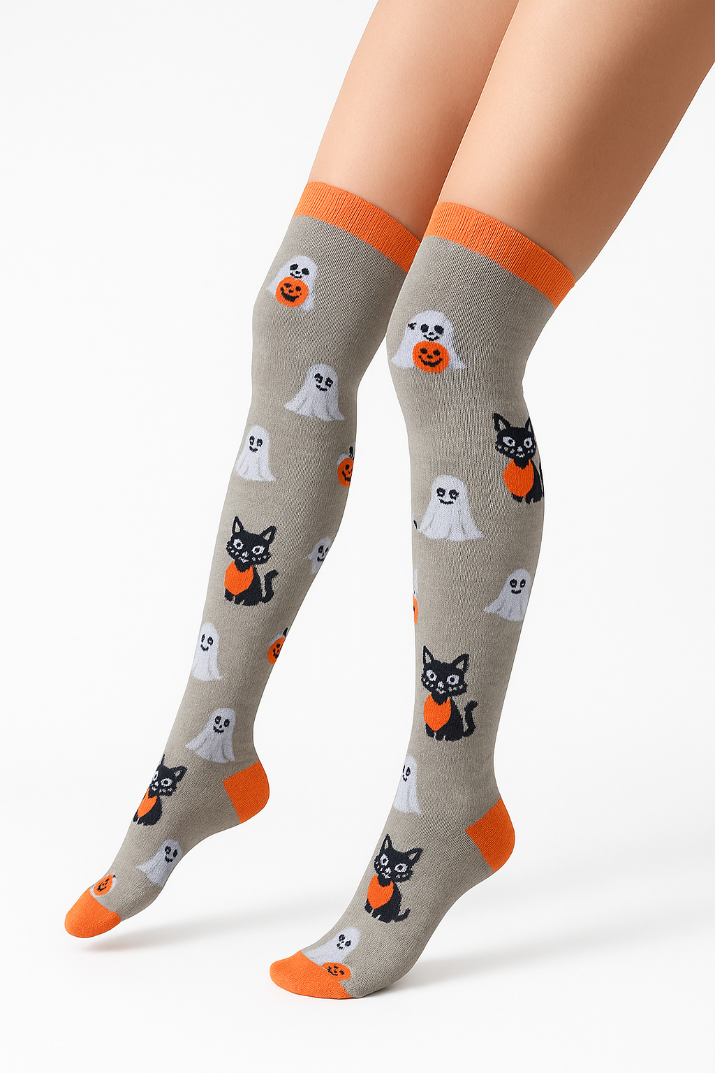 Medias Halloween Diseño De "Gatitos Y Fantasmas"