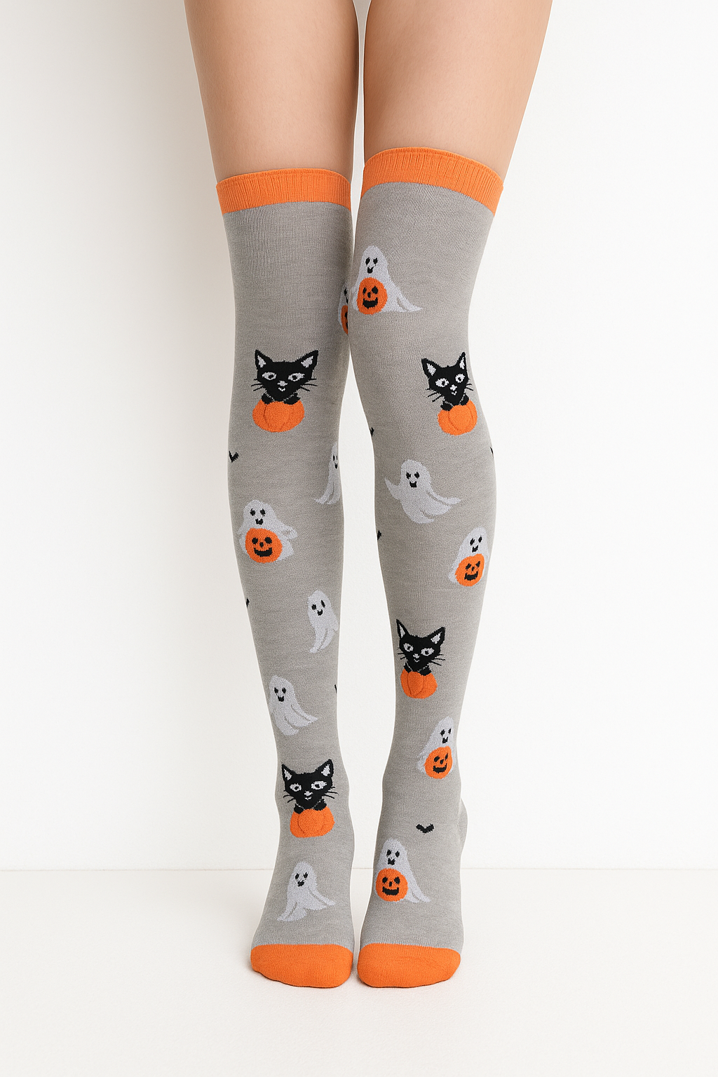 Medias Halloween Diseño De "Gatitos Y Fantasmas"