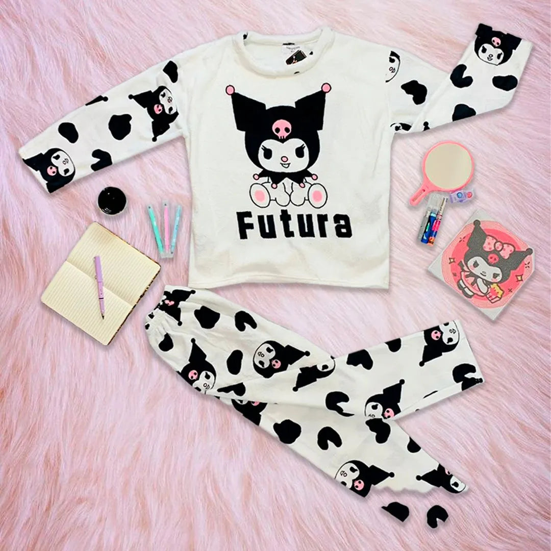 Pijama Afelpada Dama Caricaturas "Kuromi Vaca"