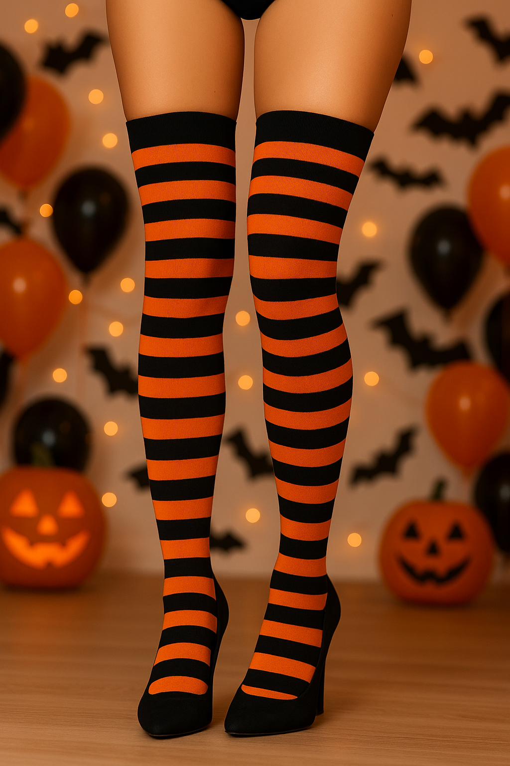 Medias Halloween Diseño De "Rayado Naranja Con Negro"