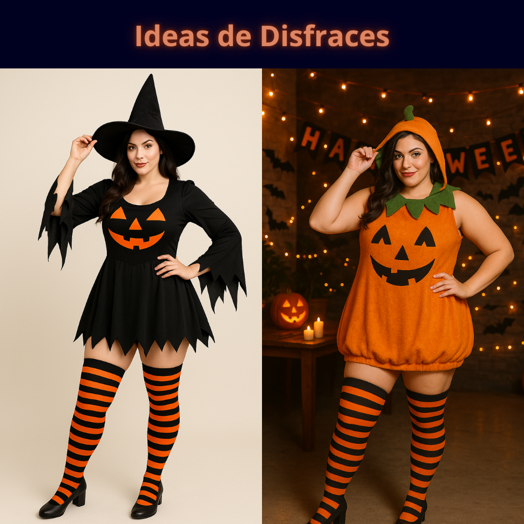 Medias Halloween Diseño De "Rayado Naranja Con Negro"